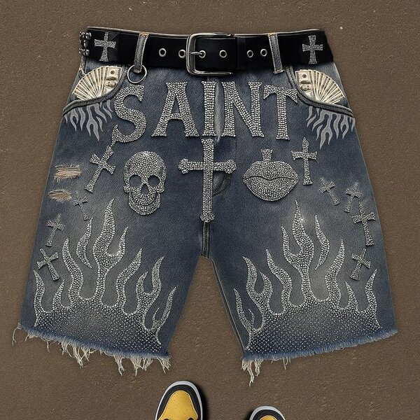 Shorts jeans homme personnalisé croix