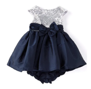 Baby Girls 1-3 Months Bow-Waist Sequin/Taffeta Hi-Low Dress, Cap sleeves, Round neckline, ( Fabric Silk And Sequin) Size 03 To 3 Yrs Baby)
