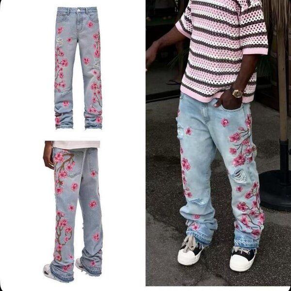 Jean brodé floral tendance