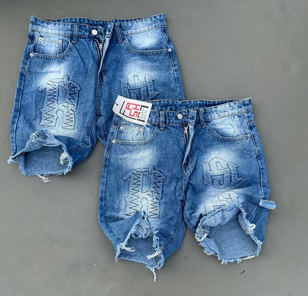 Shorts en denim à motifs