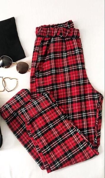 Pantalon large tartan rouge