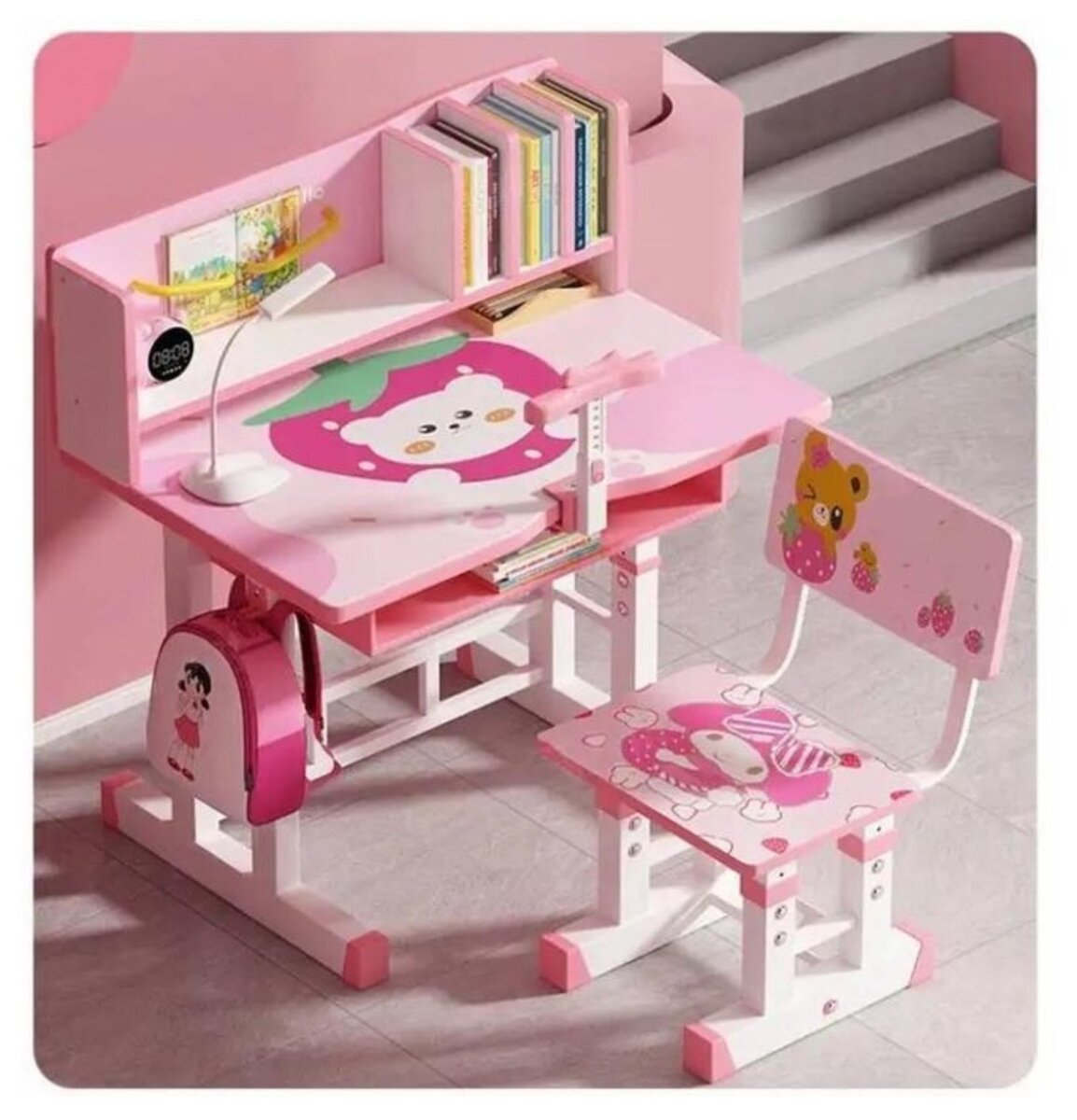 Cartoon Character Adjustable Study Table Sets for Kids -Pink