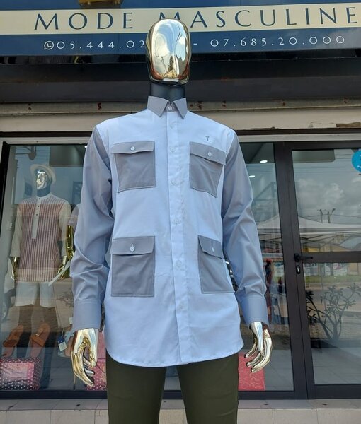 Chemise à manches longues, grise, 100% coton 