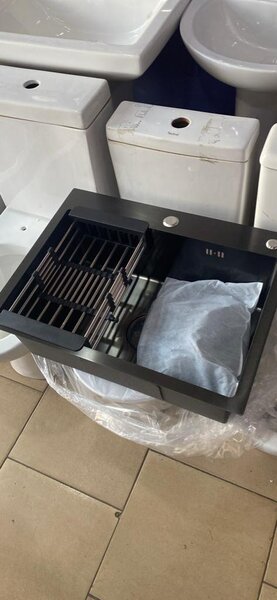 Black & Silver Kitchen Cabinet Sink With Pullout Faucet