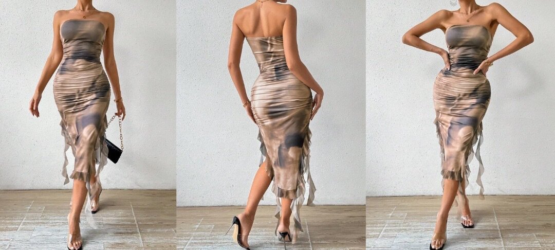 SHEIN Hem Strapless Bodycon Dress With Ruffle Trim