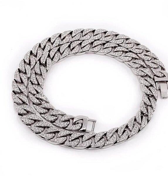 Collier chaîne cubain argenté