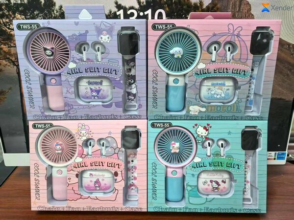 Ensemble ventilateur et écouteurs kawaii