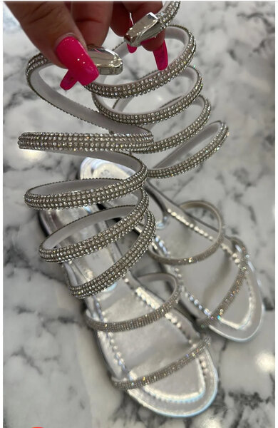 Sandales argentées à strass pour femme