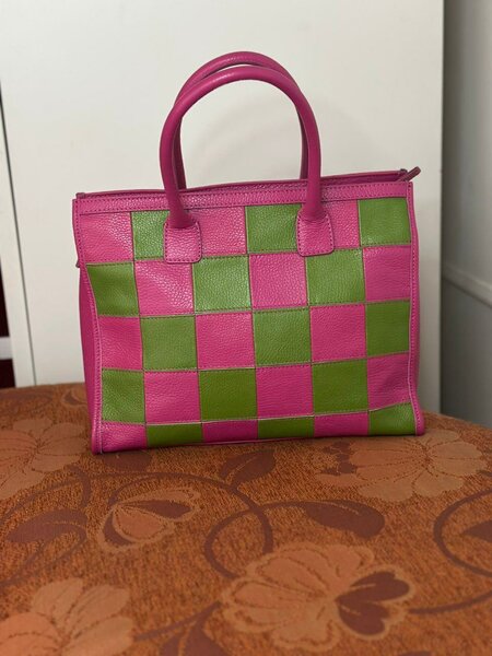 Sac à main carreaux rose vert