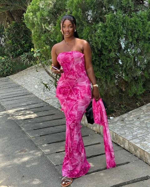 Robe Maxi Imprimé Rose Élégante