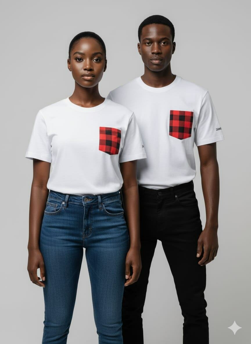 T-shirt blanc à poche carreaux