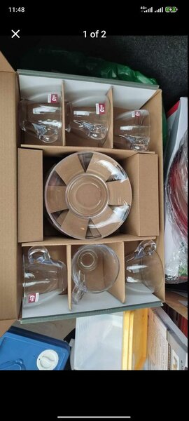 Glassware set of 6 cups and 6 saucer plates.