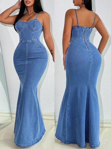 Robe en jeans moulante à bretelles fines