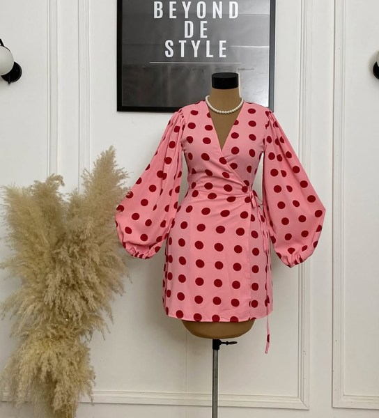  SWEET GIRL BALLOON SLEEVES WRAP DRESS. 