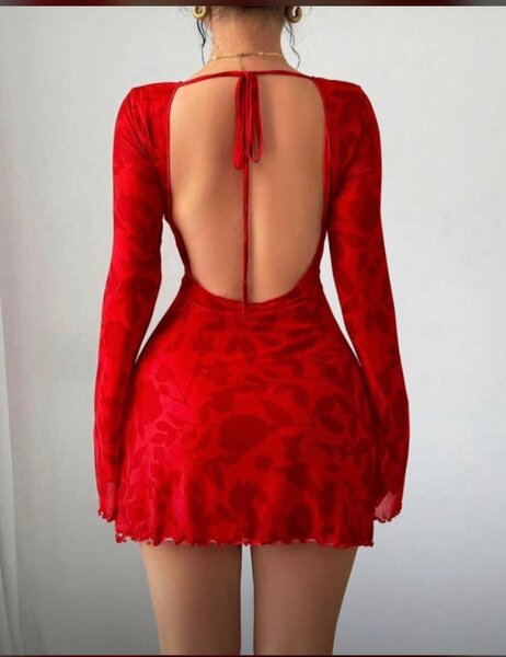 Robe Rouge Évasée à Motifs