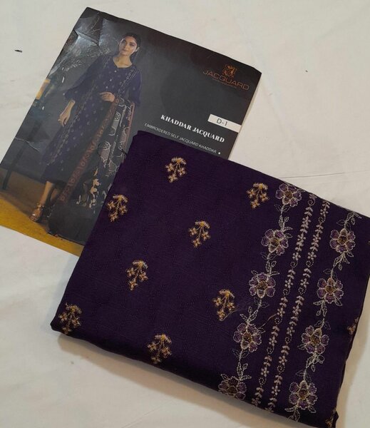 Embroidered slub 3pc dress