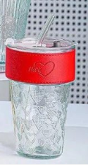Only Mine Embossed Glass Tumbler with Leather Band, Splash-Proof Lid and Reusable Glass Straw