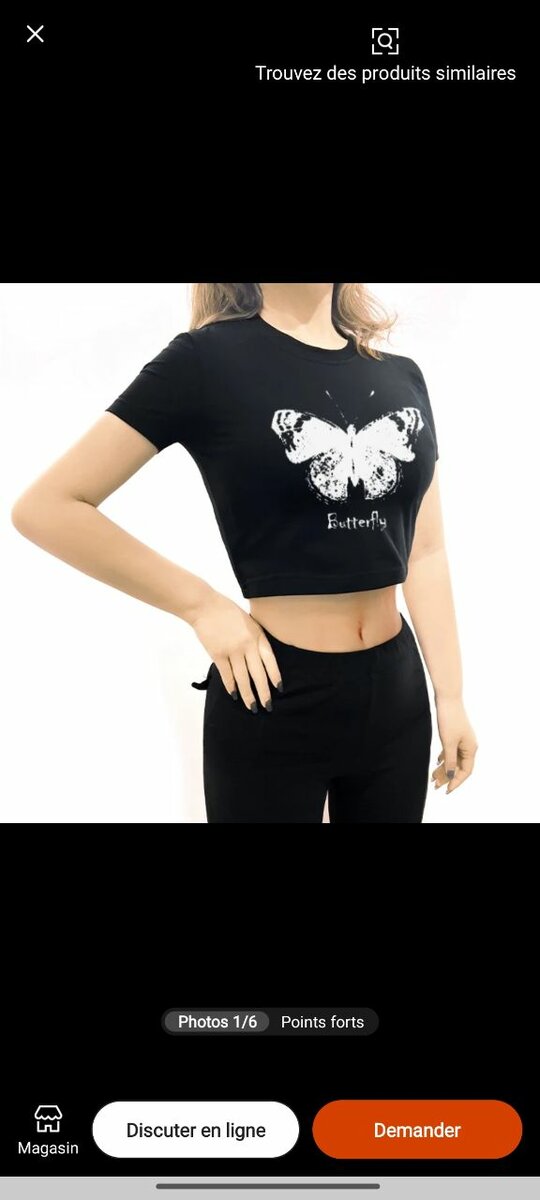 T-shirt court papillon femme