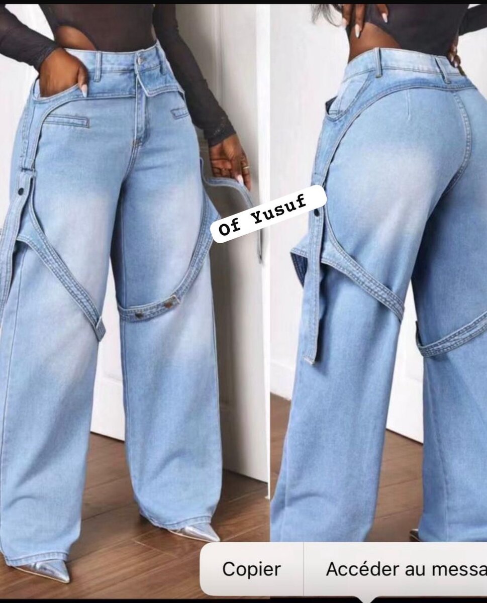 Jean cargo taille haute à décorations