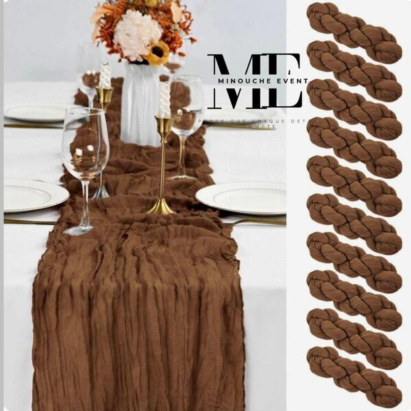 Chemin de Table en Mousseline Marron