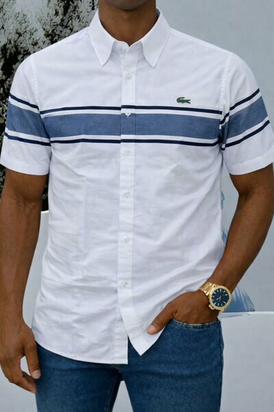 Chemise blanche rayée bleu marine