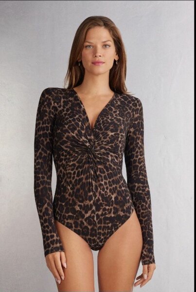 Body léopard manches longues