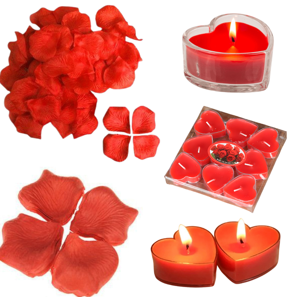 Pétales de roses et bougies