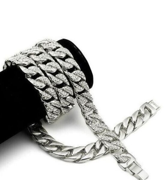 Collier cubain diamanté - Argent