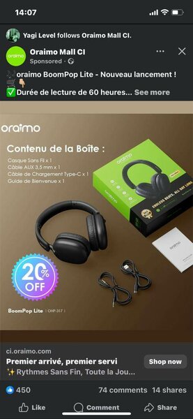 Casque bluetooth Oraimo