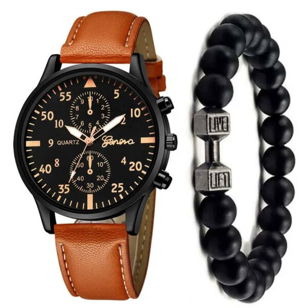 Montre en cuir et bracelet
