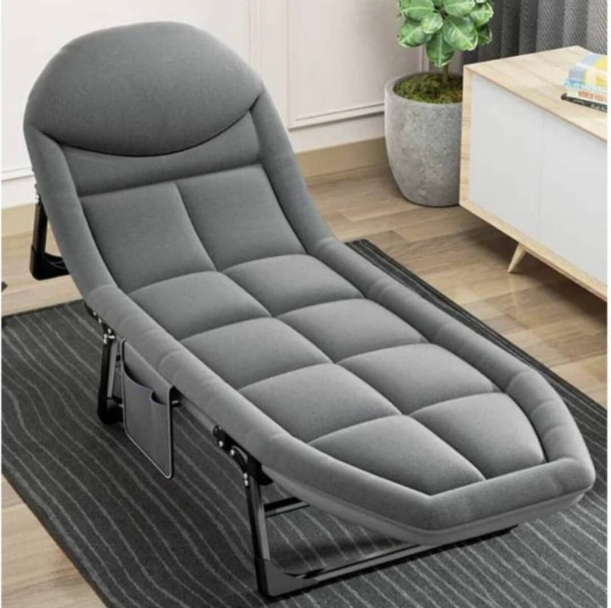 Chaise longue pliable grise confortable