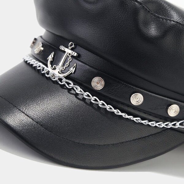 Casquette Marin Cuir Noir Chic