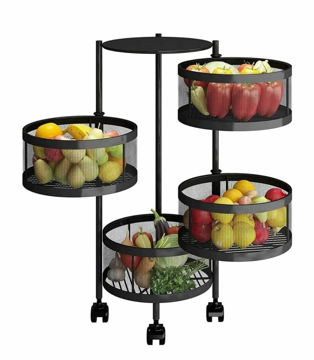 4-LAYER 360° ROTATING ROUND SHELVES WITH 1 FIXED BOTTOM SHEL