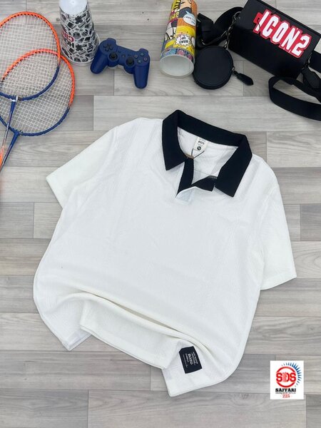 Polo blanc col contrasté
