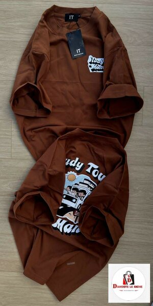 T-Shirt imprimé marron homme