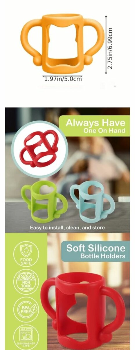 Silicon bottle handles for baby bottles for easy grip