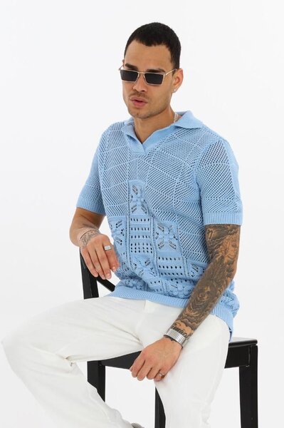 Polo en tricot bleu homme