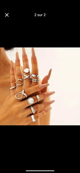 Ensemble de bagues argent tendance