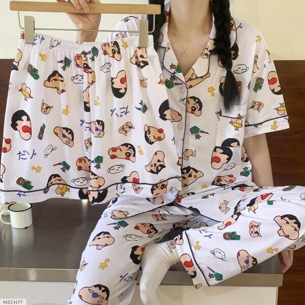 Three pieces women's stitched cotton Jersey printed night su