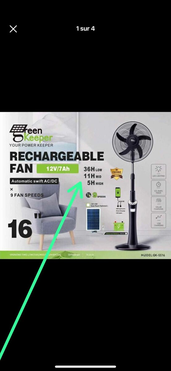 VENTILATEUR RECHARGEABLE 16 POUCES