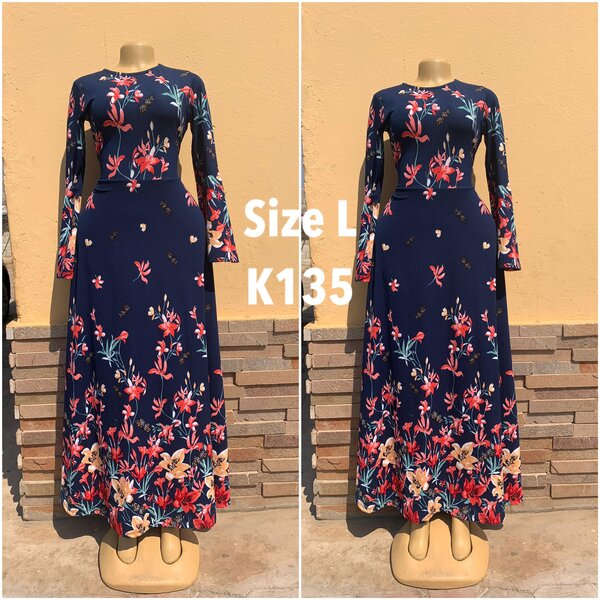 Blue maxi dress, floral print, size L