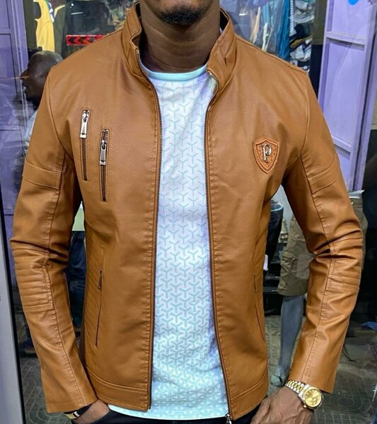 Veste en cuir marron homme