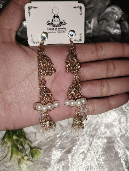 Pearl-Beaded Gold-Plated Jhumka Earrings