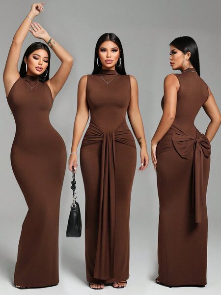 Robe longue marron élégante