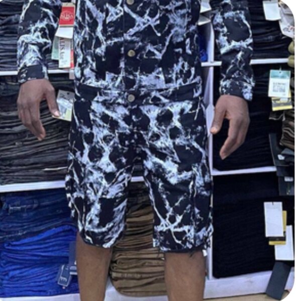 suit shirt and shorts blue and white