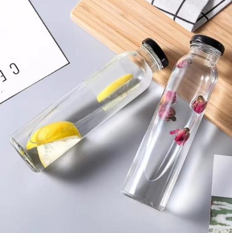 Black Twist Cap Metal Lid Beverage Glass Bottle for Milk, Juice, Water