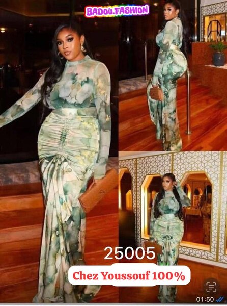 Ensemble robe longue en soie verte