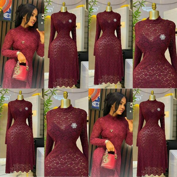 Robe en dentelle bordeaux élégante