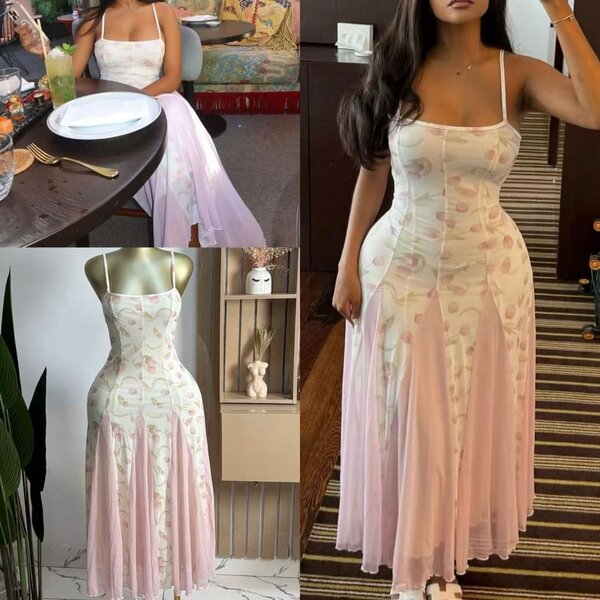 Robe élégante longue rose