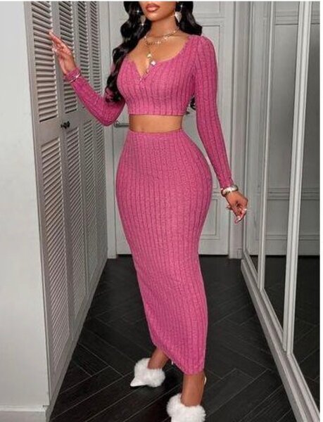 Ensemble tricoté rose 2 pièces